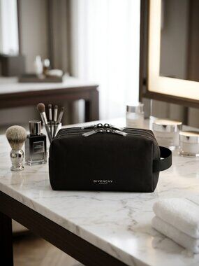 Givenchy Parfums NWOT Travel Toiletry Cosmetic Black Canvas Pouch Top Zip Bag
